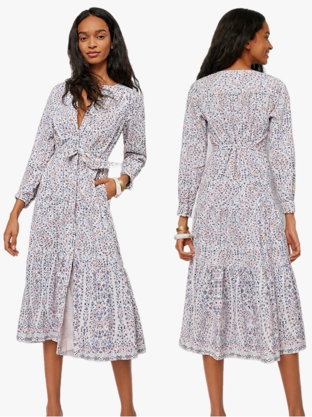 Anthropologie Pilcro Small Marta Floral Corduroy Button Long Sleeve Dress B12